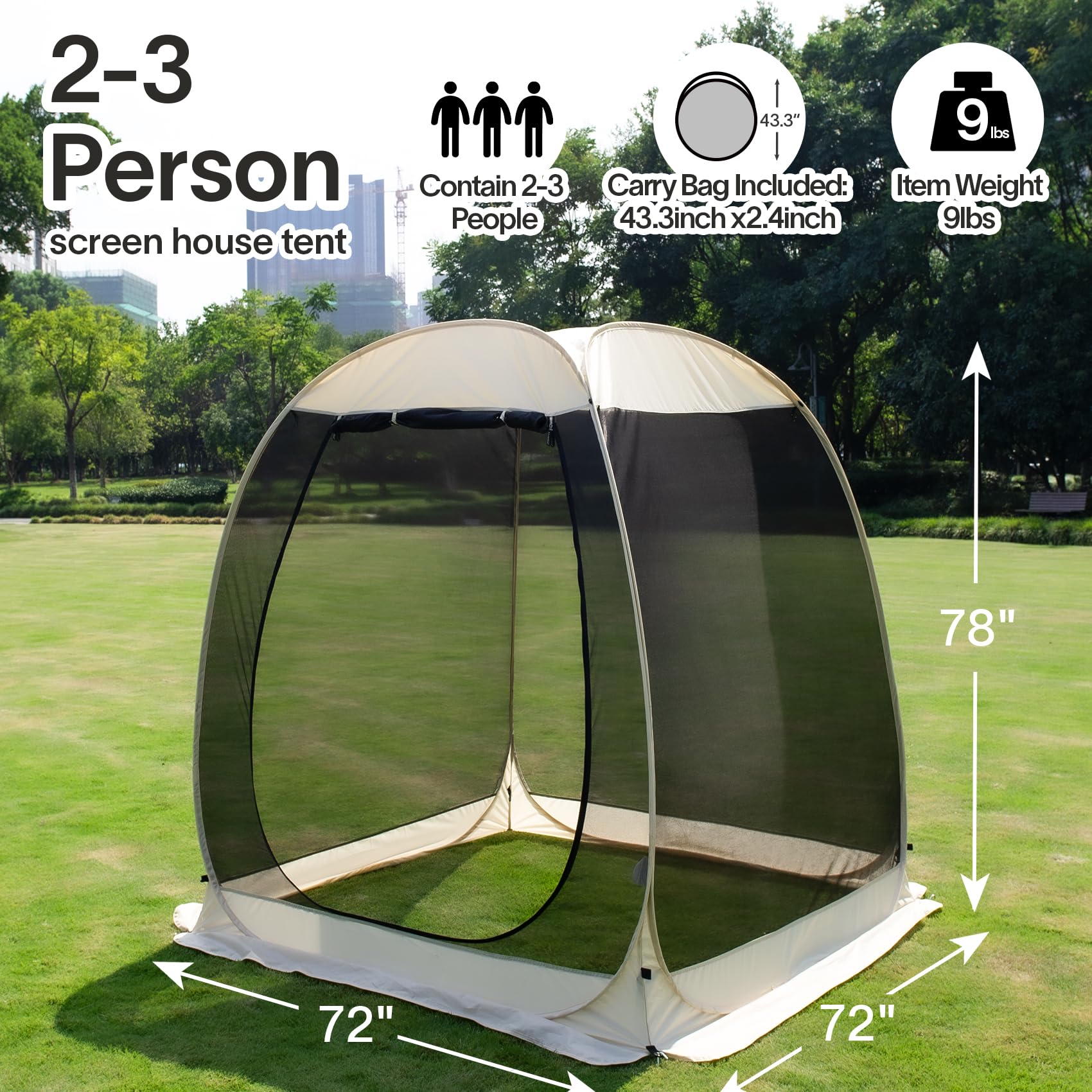 Alvantor Pop Up House Tent, Outdoor Canopy Tent With Uv Resistant, Easy Up Foldable Screen House For Camping Garden, Beige, 6 X6