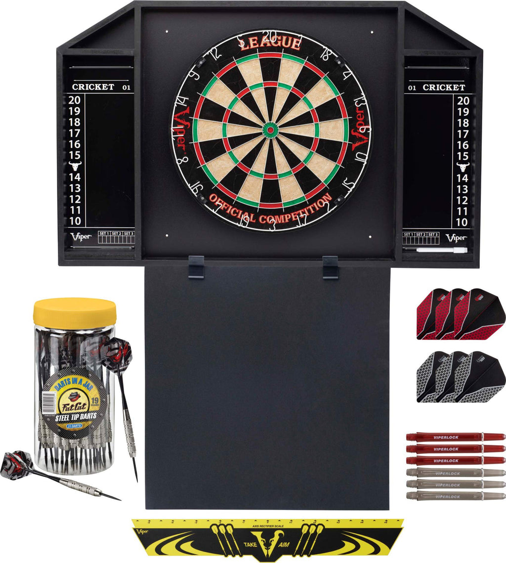 Viper By Gld Products Resolute Dart Backboard Ready To Play Bundle With League Sisal Dartboard, Throw Line, Steel Tip Darts In A