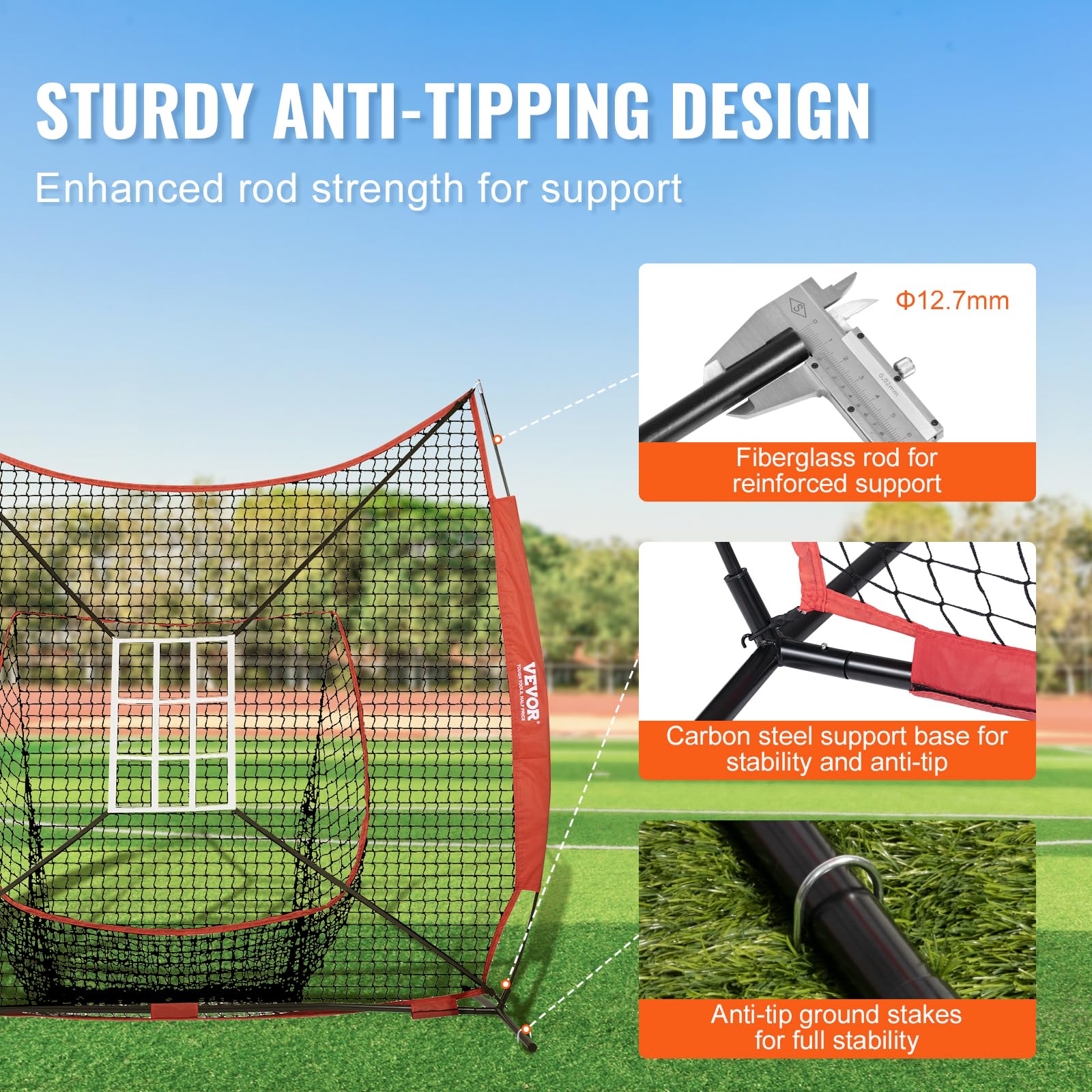 Vevor 7X7 Ft Baseball Softball Practice Net, Portable Baseball Training Net For Hitting Catching Pitching, Backstop Equipment Wi