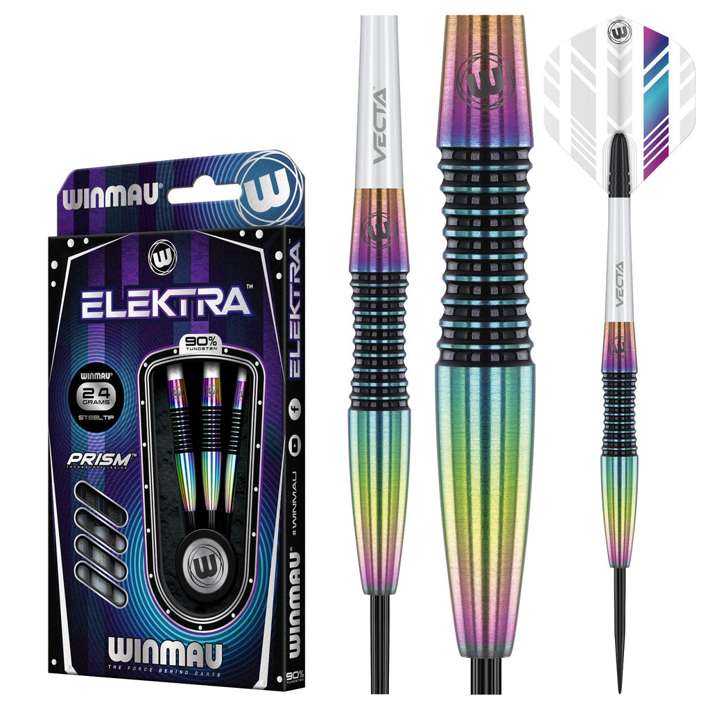 Winmau Elektra 24 Gram Tungsten Darts With Prism Flights And Vecta Shafts (Stems)