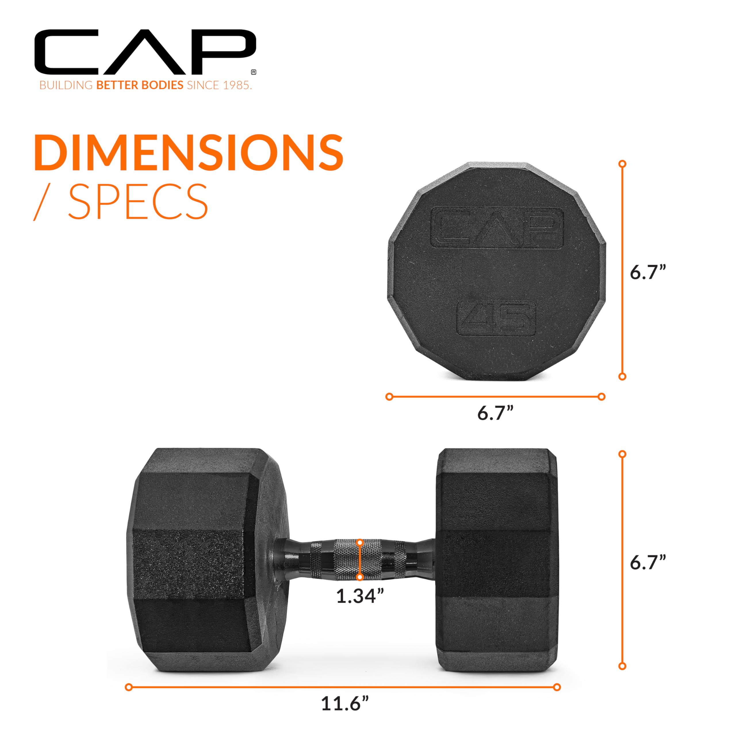 CAP Barbell 12-Sided Coated Dumbbell with Black Handle, Pair, 45 LB