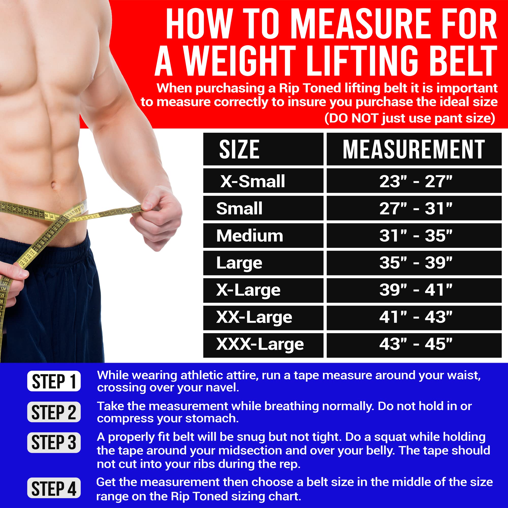 Rip Toned 6In Weightlifting Belt, Powerlifting, Bodybuilding Belt Men & Women, Back Support Weight Lifting (Red, Xxl)