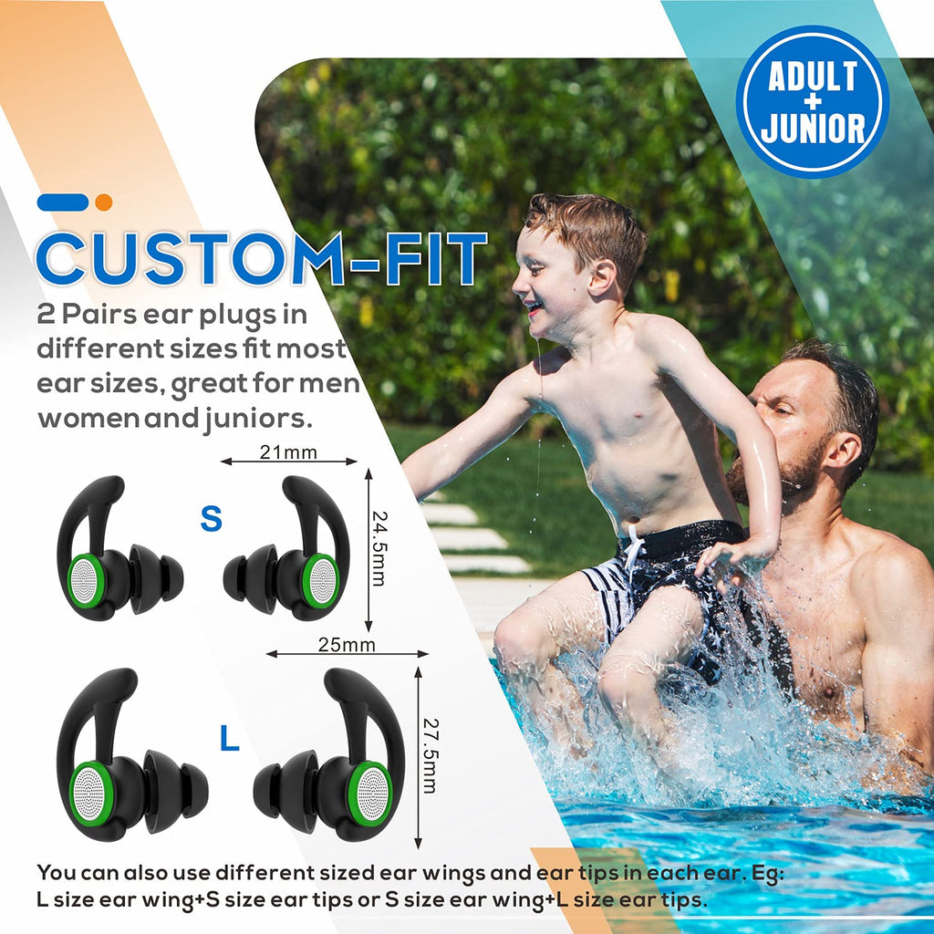 2 Pairs Ear Plugs For Swimming Adults, Hearprotek Reusable Custom-Fit Swim Water Ear Plugs Men Women For Swimmers Shower Pool Ba