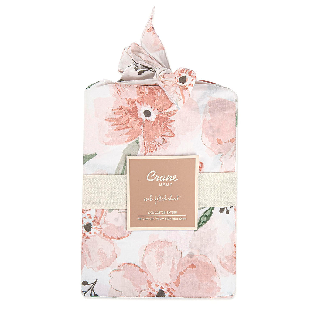 Crane Baby Soft Cotton Crib Mattress Sheet, Fitted Crib Sheet For Boys And Girls, Pink Floral, 28Aw X 52Ah X 9Ad