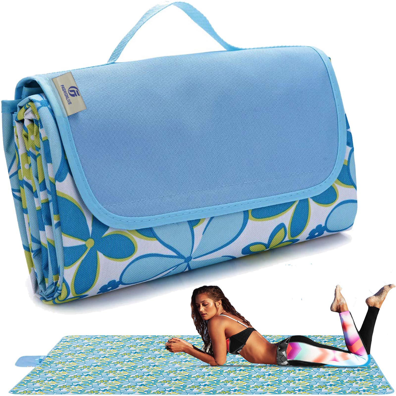 Fashionlive Picnic Blanket Beach Mat Extra Large Sandproof Waterproof Camping Blanket Portable Travel Blanket Play Mat For Outdo