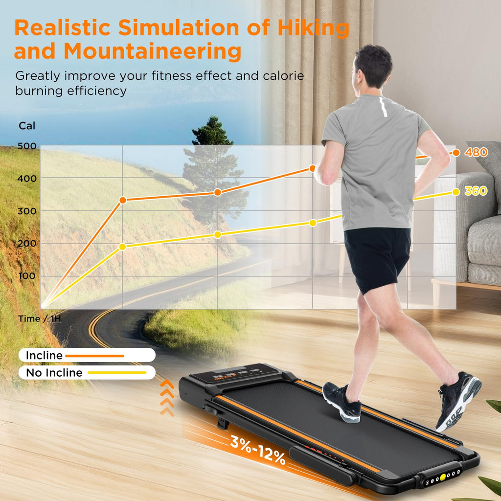 Walking Pad With 12% Incline, Under Desk Walking Pad Treadmill With Handle Bar & Removable Desk Workstation, 3 In 1 3.5Hp Foldab