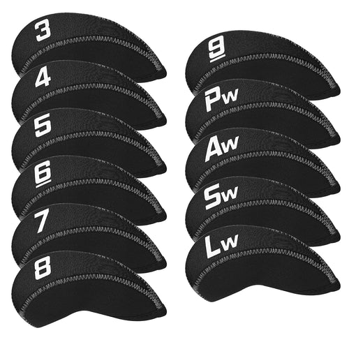 11Pcs/Set Neoprene Iron Headcover Set With Large No. For All Brands Callaway,Ping,Taylormade,Cobra Etc. (Black)