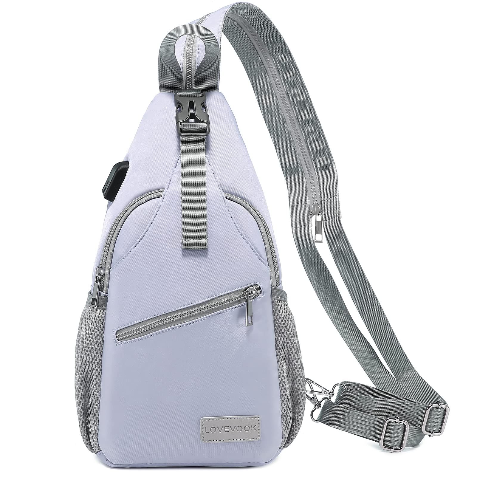 LOVEVOOK Sling Bag for Women Casual Daypack Nylon Crossbody Sling Backpack Travel Shoulder Bag Hiking Daypack (Grey)