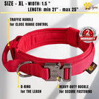 Adityna Heavy-Duty Tactical Dog Collar With Handle - Red Dog Collar For Extra-Large Dogs - Wide, Thick, Adjustable, Soft Padded