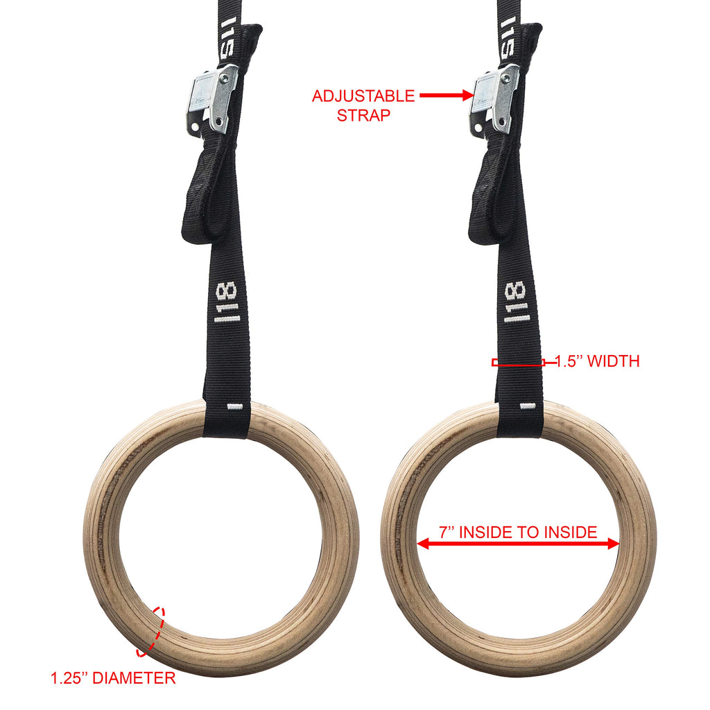 Valor Fitness Grw-1 Wood Gymnastic Rings With Adjustable Straps (Set Of 2) - Promotes Muscular Physique And Improves Performance