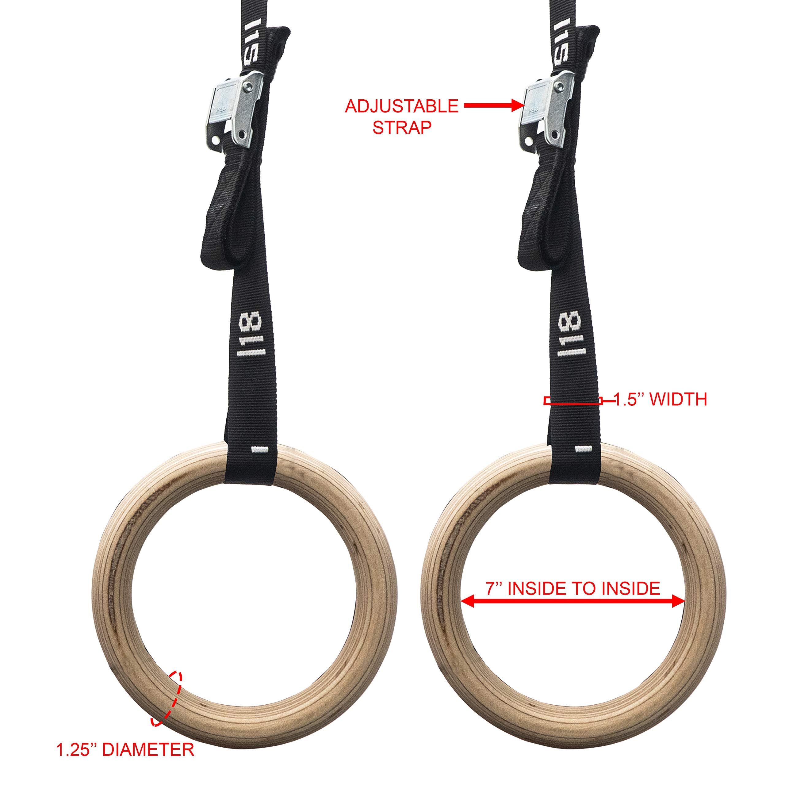 Valor Fitness Grw-1 Wood Gymnastic Rings With Adjustable Straps (Set Of 2) - Promotes Muscular Physique And Improves Performance