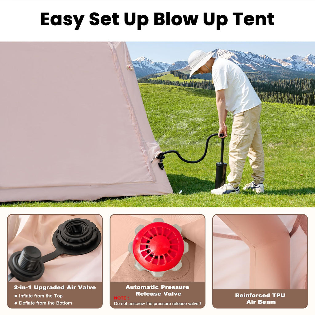 Inflatable Tents With Canopy, Blow Up Tent For Camping 2-4 People, Waterproof Glamping Camping Tents For Outdoors, Air Blow Up T