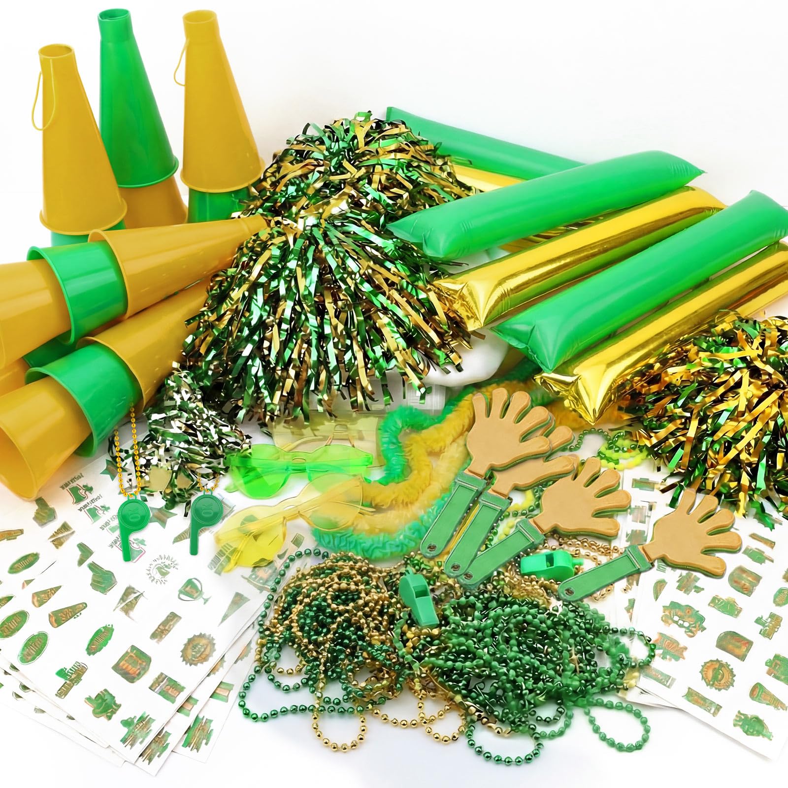 Soulchen 360 Pcs Green and Gold Team Spirit Accessories Bulk Field Day Accessories Pep Rally Color War Camp Spirit Events Party 