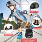 Celoid Kids Helmet Pad Set,Adjustable Kids Skateboard Bike Helmet Knee & Elbow Pads Wrist Guards 5-8 Years Kids Protective Gear
