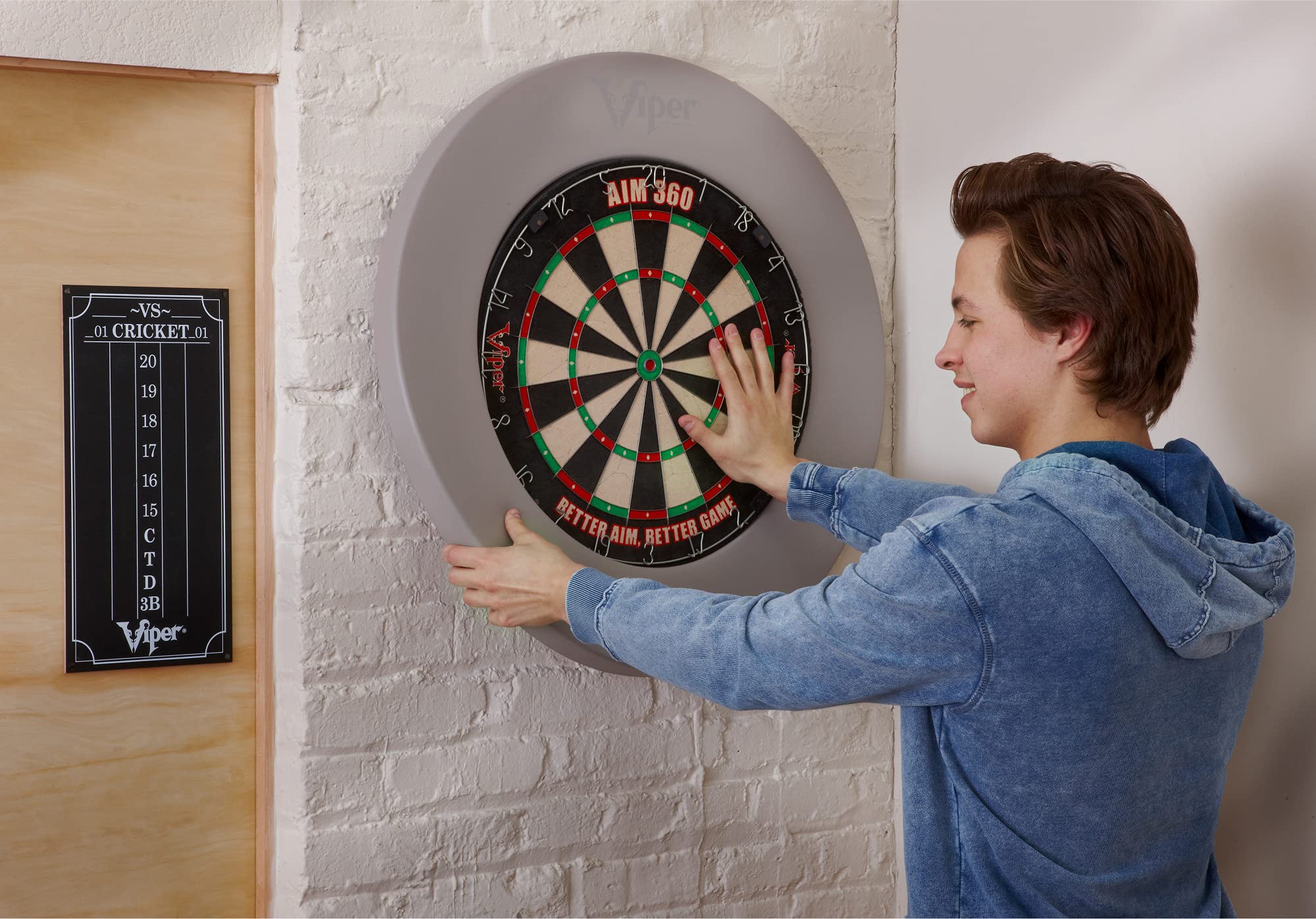 Viper By Gld Products Guardian Dartboard Surround Sisal/Bristle Steel-Tip Dartboard Wall Protector, Grey, For 17.75    Steel Tip