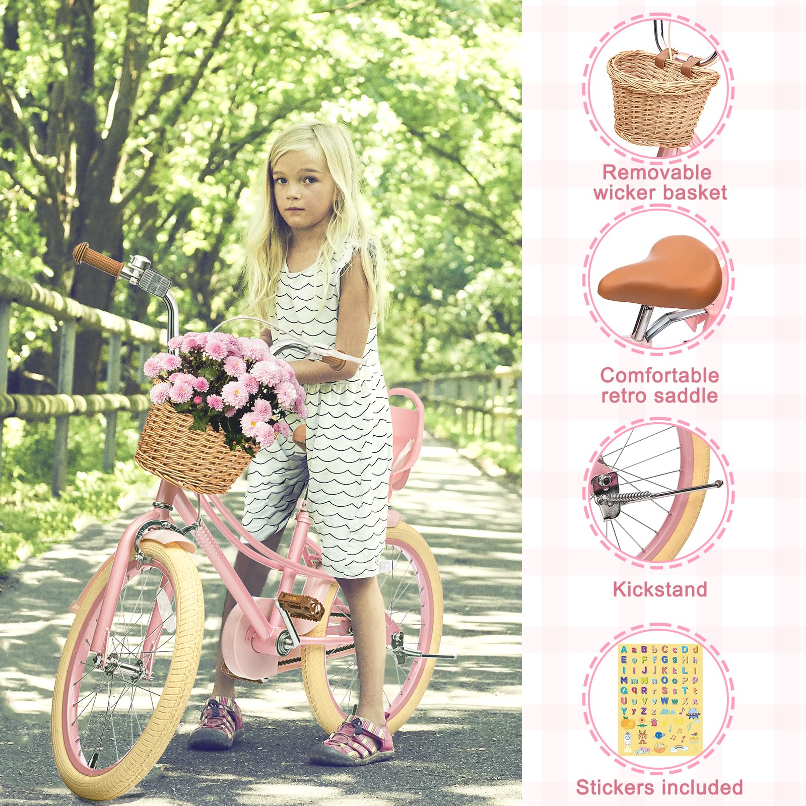 Glaf Girls Bike For 2-12 Years Old 12 14 16 20 Inch Toddlers And Kids Bike With Training Wheels & Doll Seat Girls Boys Bicycle,A