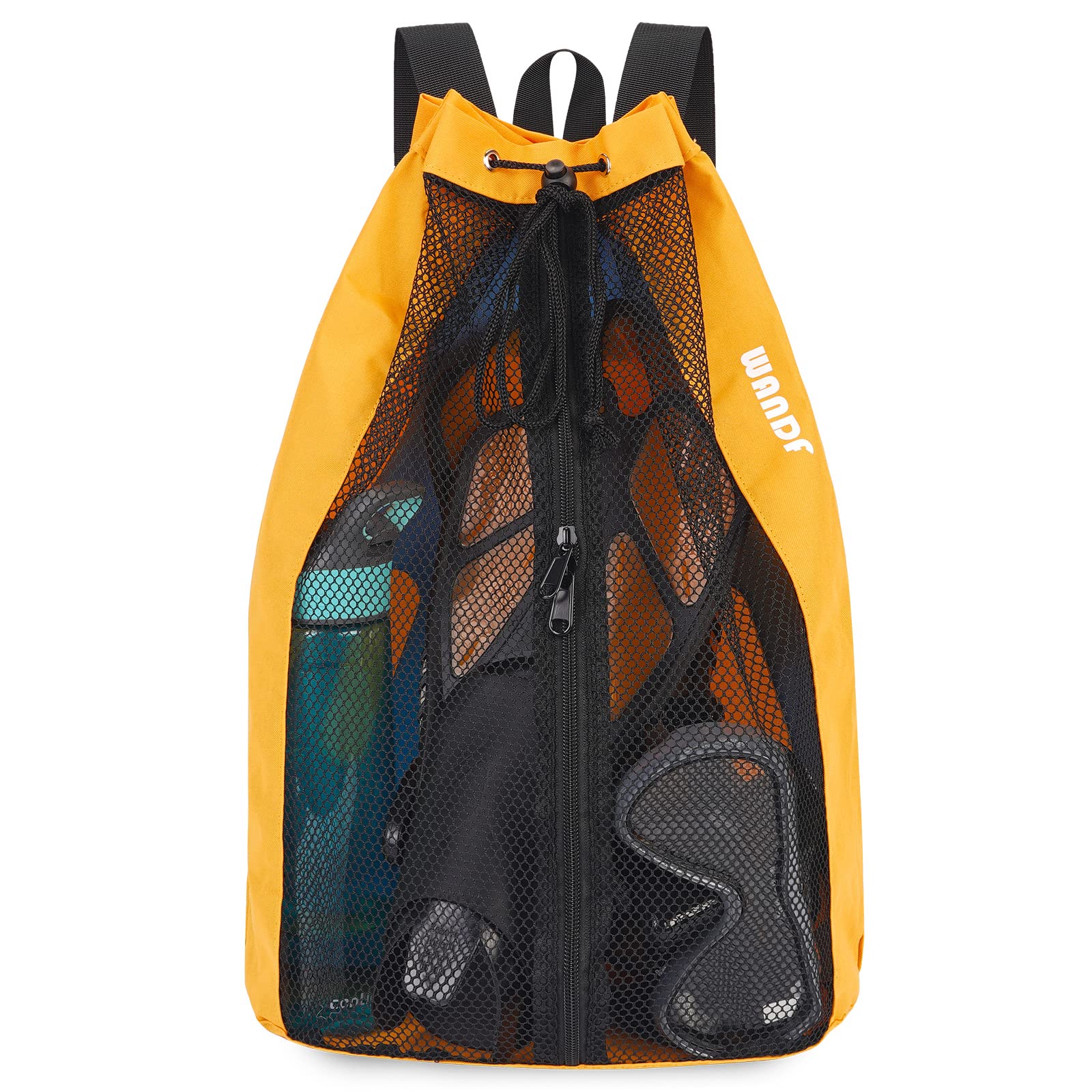 WANDF Swim Bag Mesh Drawstring Backpack Beach Backpack for Swimming, Gym, and Workout Gear(Orange)