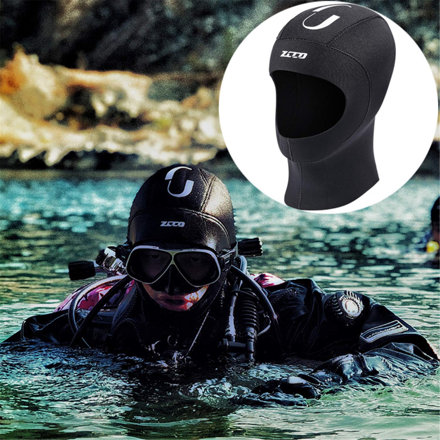 Zcco Scuba Diving Hood 3Mm Neoprene Wetsuit Hood Durable Stretchable Diving Cap Wetsuit, Dive Hood Surfing Thermal Hood For Surf