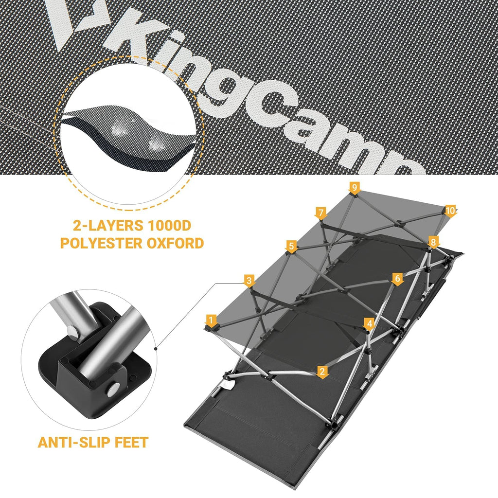 Kingcamp Folding Camping Cot Lightweight Sleeping Cot Portable With Carry Bag Double Layer 1000D Sturdy Cot Heavy Duty Camping B