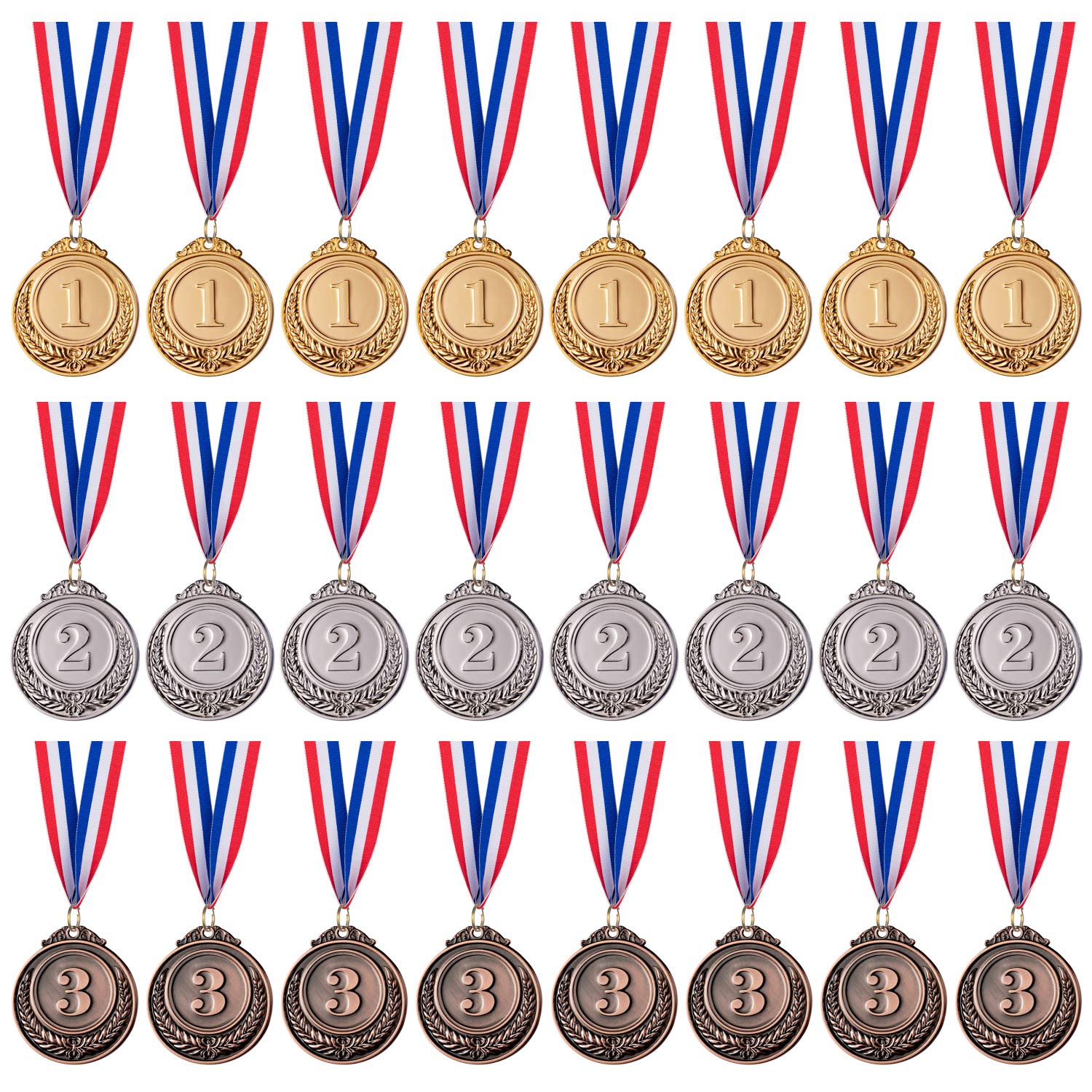 Favide 24 Pieces Gold Silver Bronze Award Medals-Winner Medals Gold Silver Bronze Prizes for Competitions, Party,Olympic Style, 