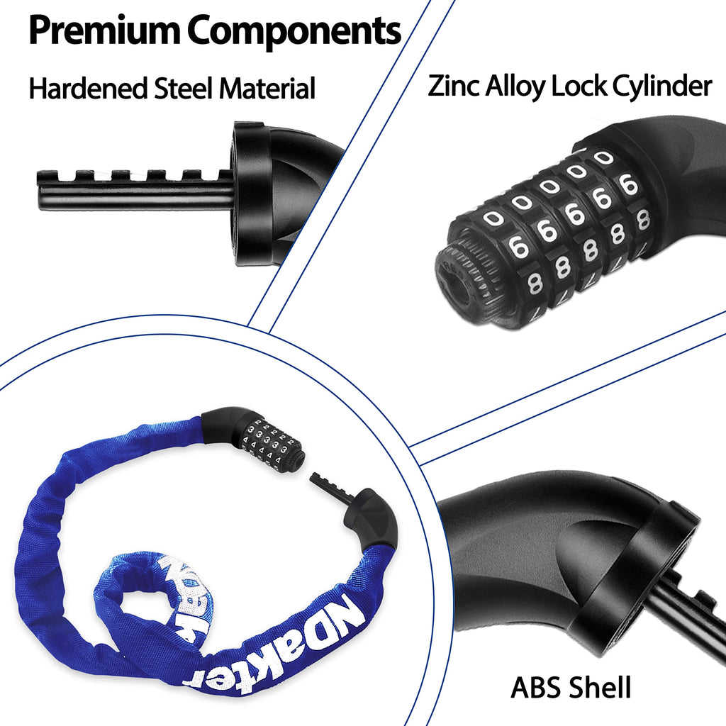 Ndakter Bike Chain Lock, 5-Digit Combination Anti-Theft Bicycle Lock, 32 Feet Long Security Resettable Bike Locks Heavy Duty For