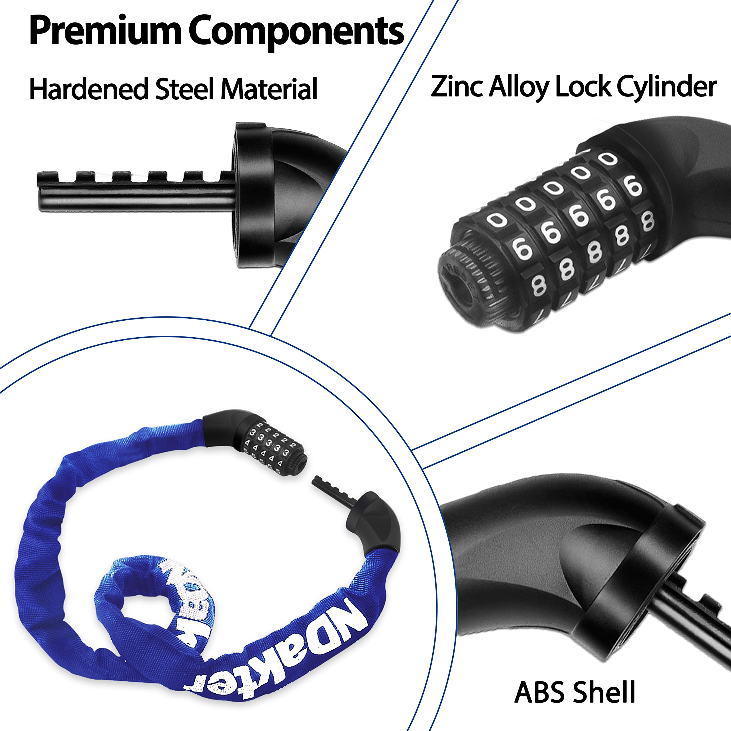 Ndakter Bike Chain Lock, 5-Digit Combination Anti-Theft Bicycle Lock, 32 Feet Long Security Resettable Bike Locks Heavy Duty For