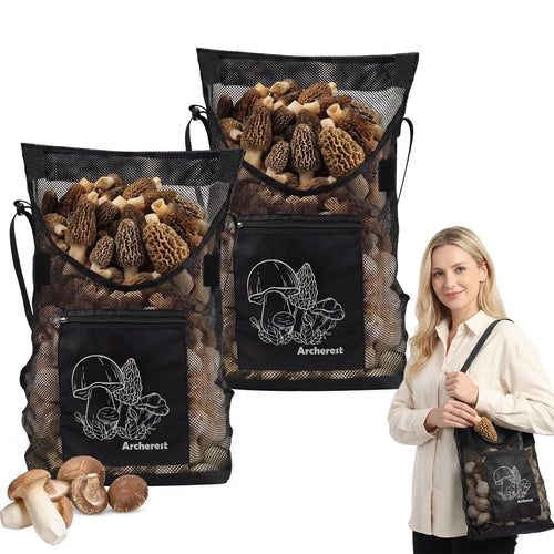 2 Pack D-shaped Opening Mushroom Foraging Bag, Morel Picking Mesh Hunting Pouch for Outdoor Foraging and Fruit, Mushroom Basket 