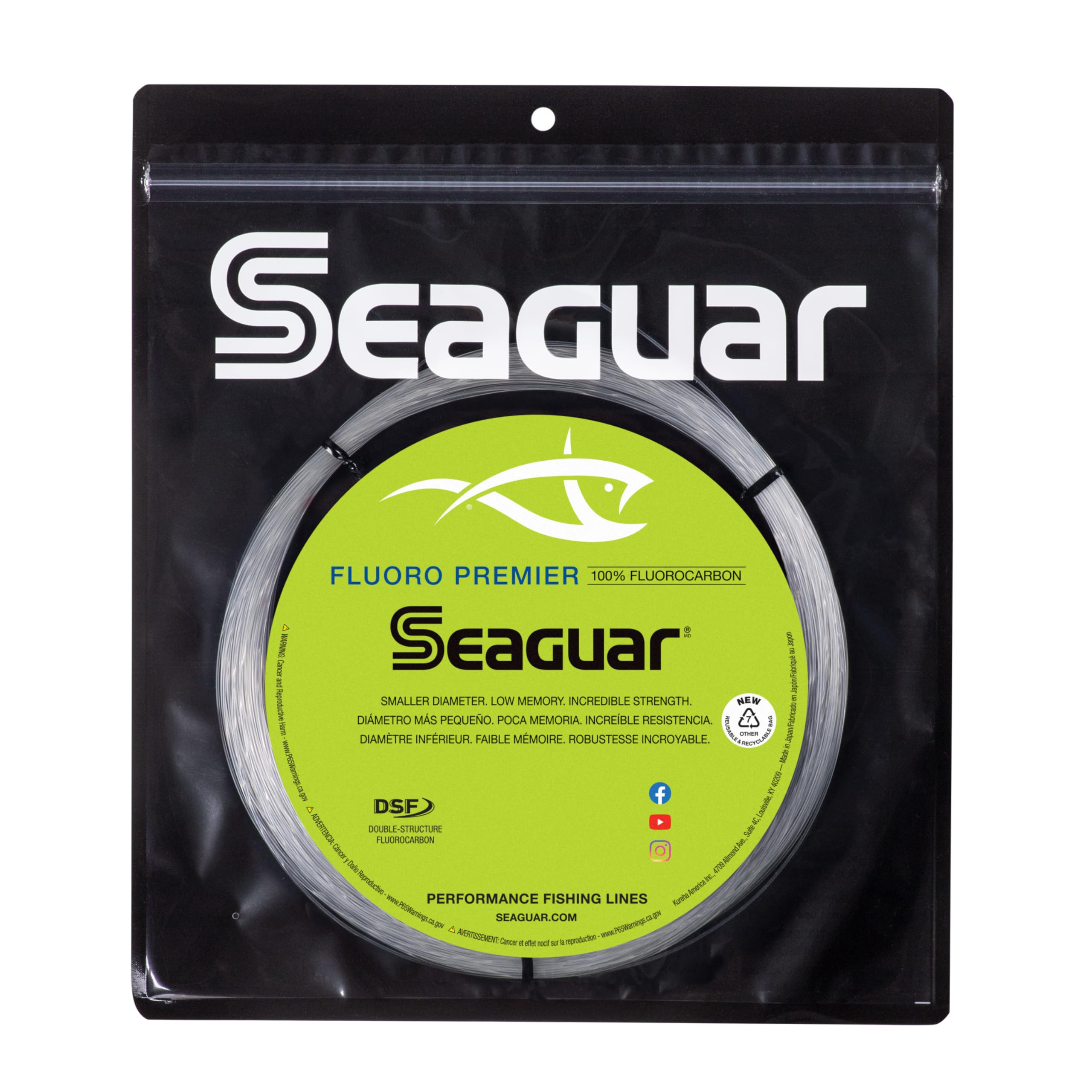 Seaguar Fluoro Premier Big Game 100% Fluorocarbon Fishing Line, 130Lb Break Strength, 110Yds, Clear - 130Fp110
