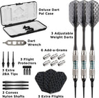 Viper Bobcat Adjustable Weight Soft Tip Darts With Storage/Travel Case: Nickel Silver Plated, Light Blue Rings, 16-18 Grams
