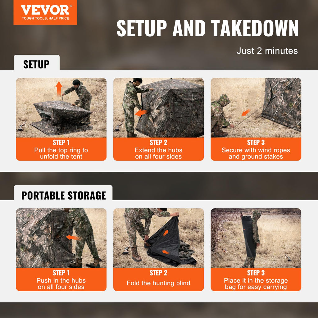 Vevor Hunting Blind, 270 See Through Ground Blind, 4-5 Person Pop Up Deer Blind For Hunting With Carrying Bag, Portable Resilien