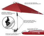 Sport-Brella Versa-Brella SPF 50+ Adjustable Umbrella with Universal Clamp, XL, Firebrick Red
