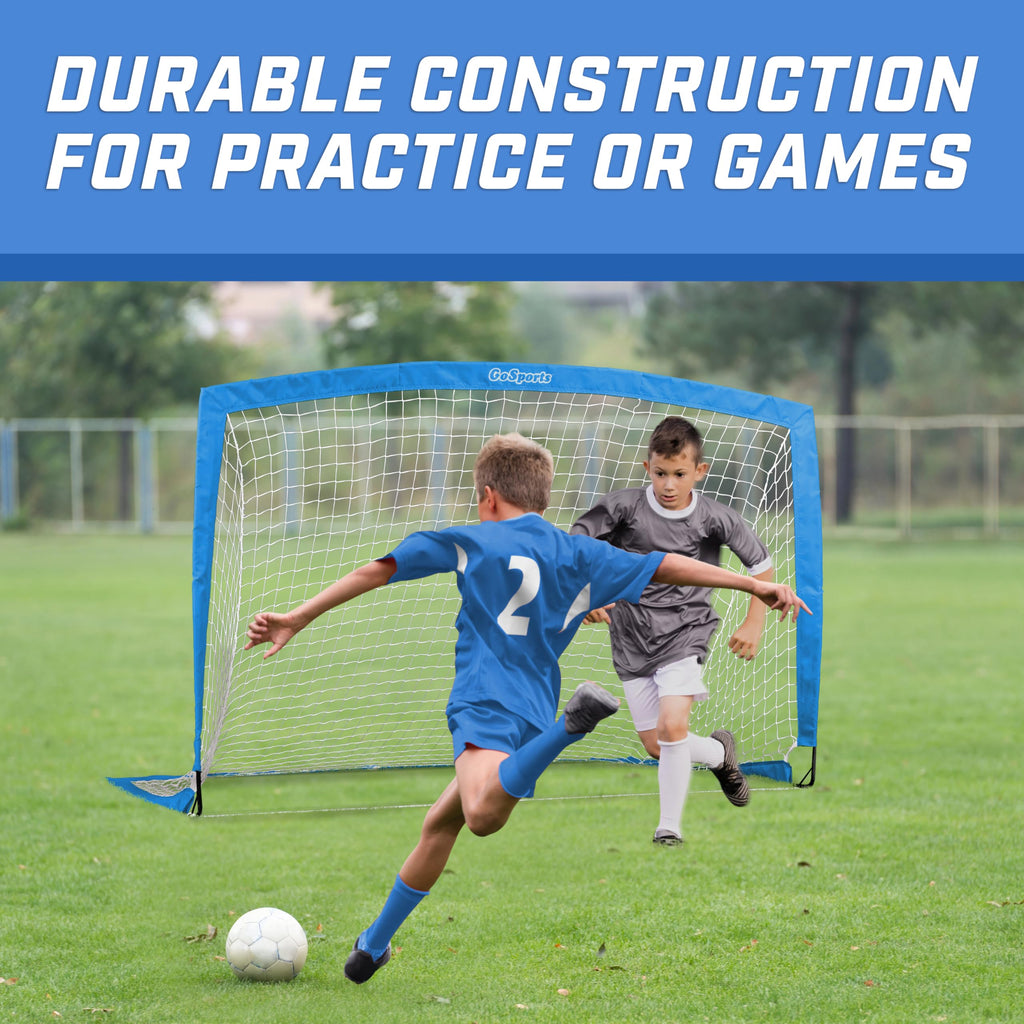 GoSports Team Tone 6 ft x 4 ft Portable Soccer Goal for Kids - Pop Up Net for Backyard - Royal Blue