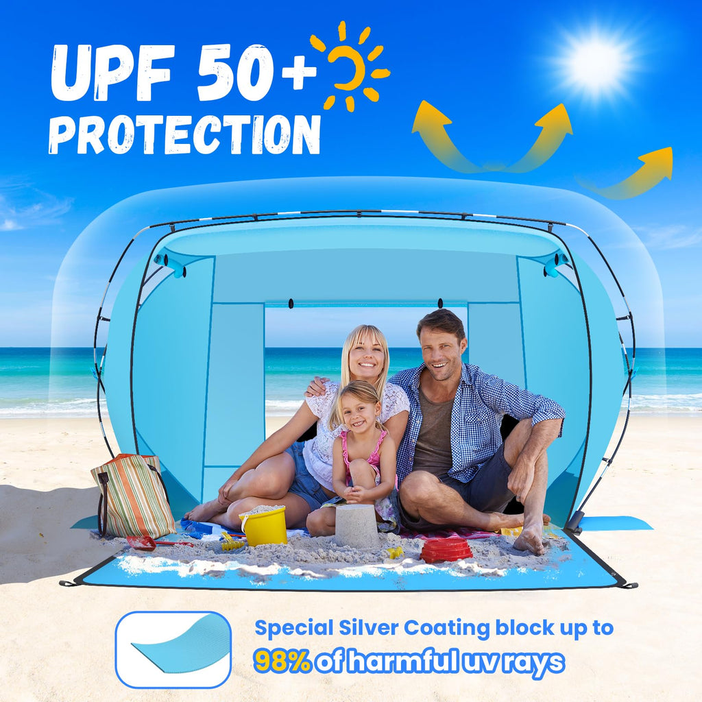 Beach Tent Sun Shelter,4-6 Person Beach Shade Tent, Easy Setup Upf 50+ Uv Protection Portable Lightweight Beach Cabana Sun Shade