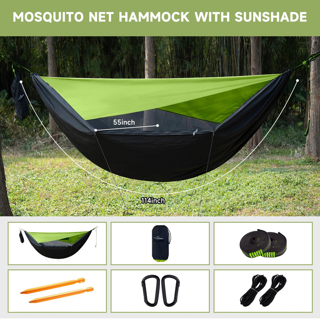 Travel Bird Camping Hammock With Mosquito Net And Sunshade, Backpacking Hammock With Ridge Rope Tree Straps, Lightweight Portabl