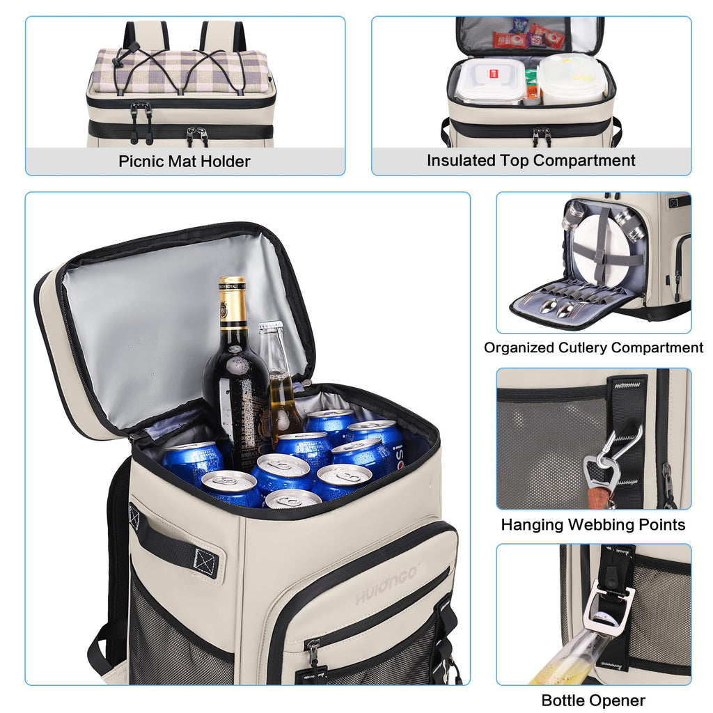 Hulongo Large Waterproof Insulated Cooler Backpack For Men & Women, Leak Proof Cooler Backpack For Camping, Beach, Fishing, Picn
