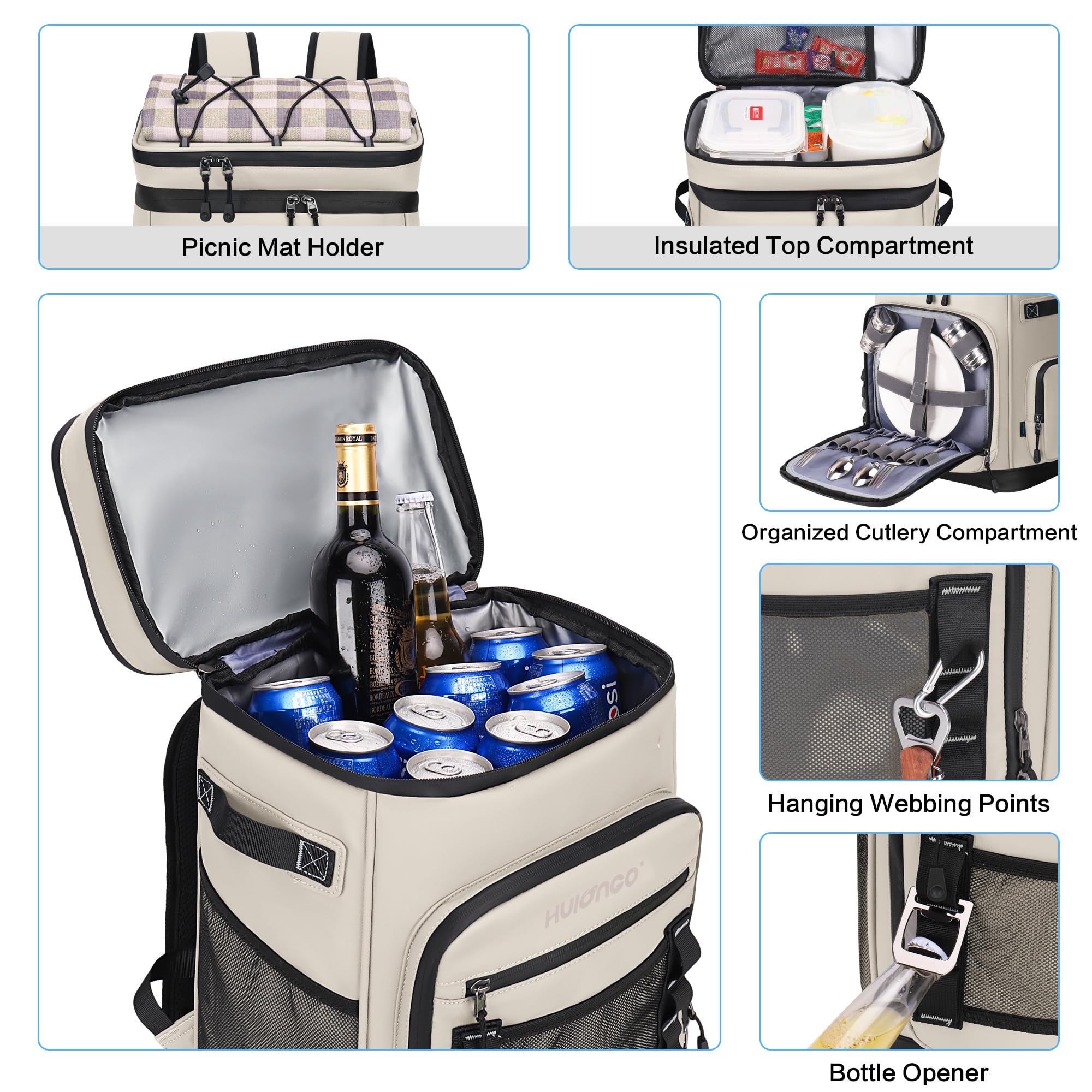 Hulongo Large Waterproof Insulated Cooler Backpack For Men & Women, Leak Proof Cooler Backpack For Camping, Beach, Fishing, Picn