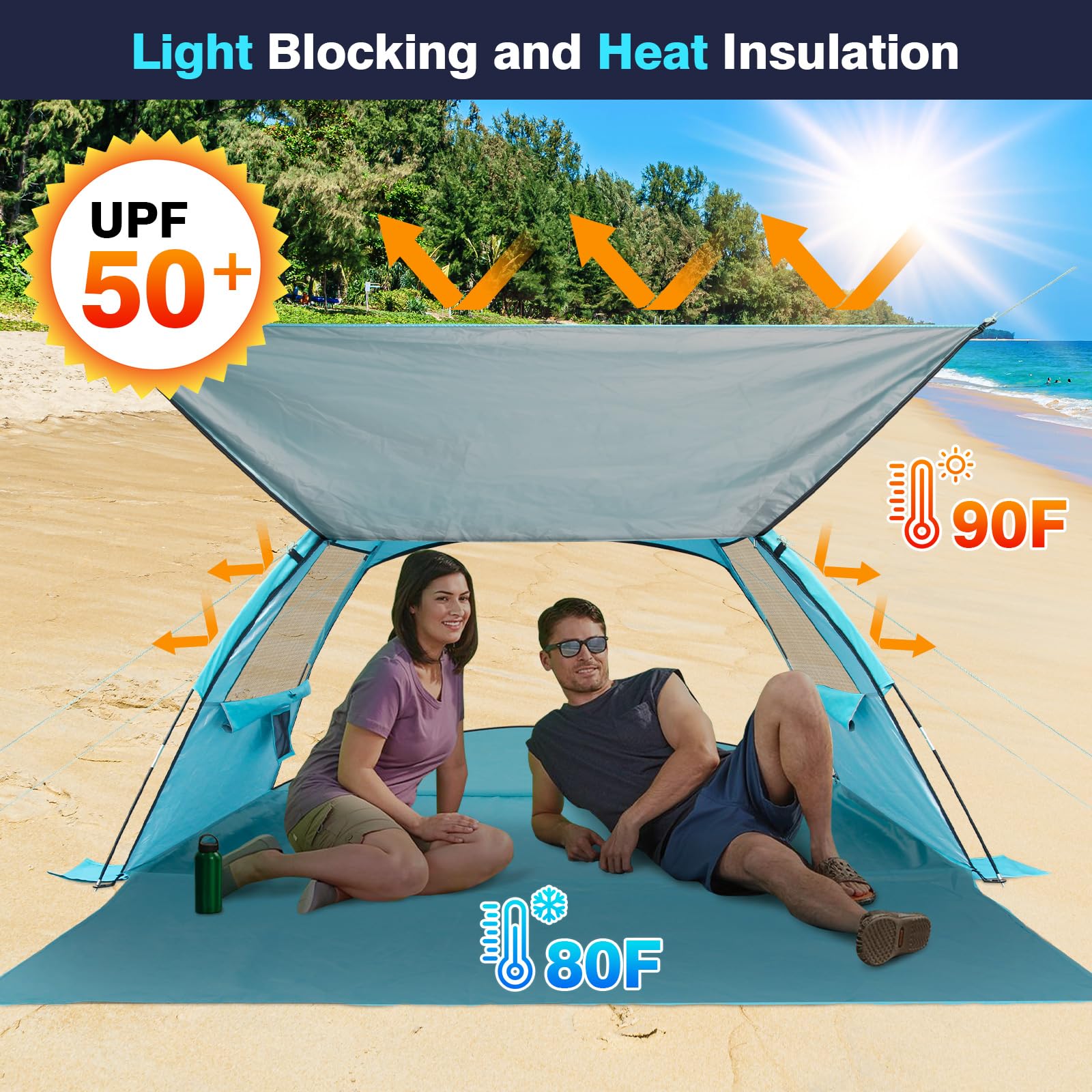 Dlucky Beach Tent For 2/3-4/5 Person,Anti-Uv Portable Sun Shade Shelterupf 50+,Both Sides Extendable Floor,Extendable Awning,Wit