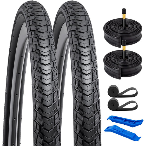 2-Pack 700C Road Bike Tires 700 X 38C (38-622) Plus 2 Pack 700C Bike Tubes 700X3543C Av48Mm Schrader Valve With 2 Rim Strips Com