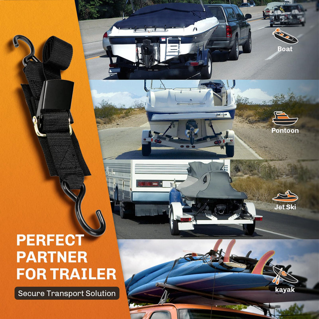 Welluck Boat Trailer Transom Tie Downs Straps 1200 Lbs, 2'' X 4' Adjustable Boat Buckle Transom Tie Downs To Trailer, Marine, Je