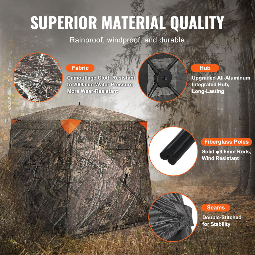 Vevor Hunting Blind, 270 See Through Ground Blind, 4-5 Person Pop Up Deer Blind For Hunting With Carrying Bag, Portable Resilien