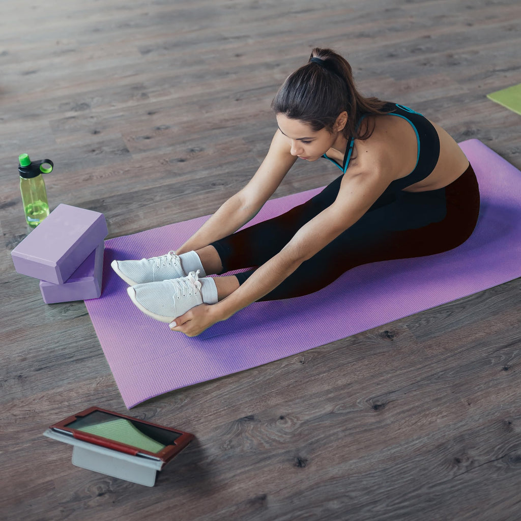 Balancefrom Goyoga 7-Piece Set - Include Yoga Mat With Carrying Strap, 2 Yoga Blocks, Hand Towel And Knee Pad (Purple, 1/2''-Thi