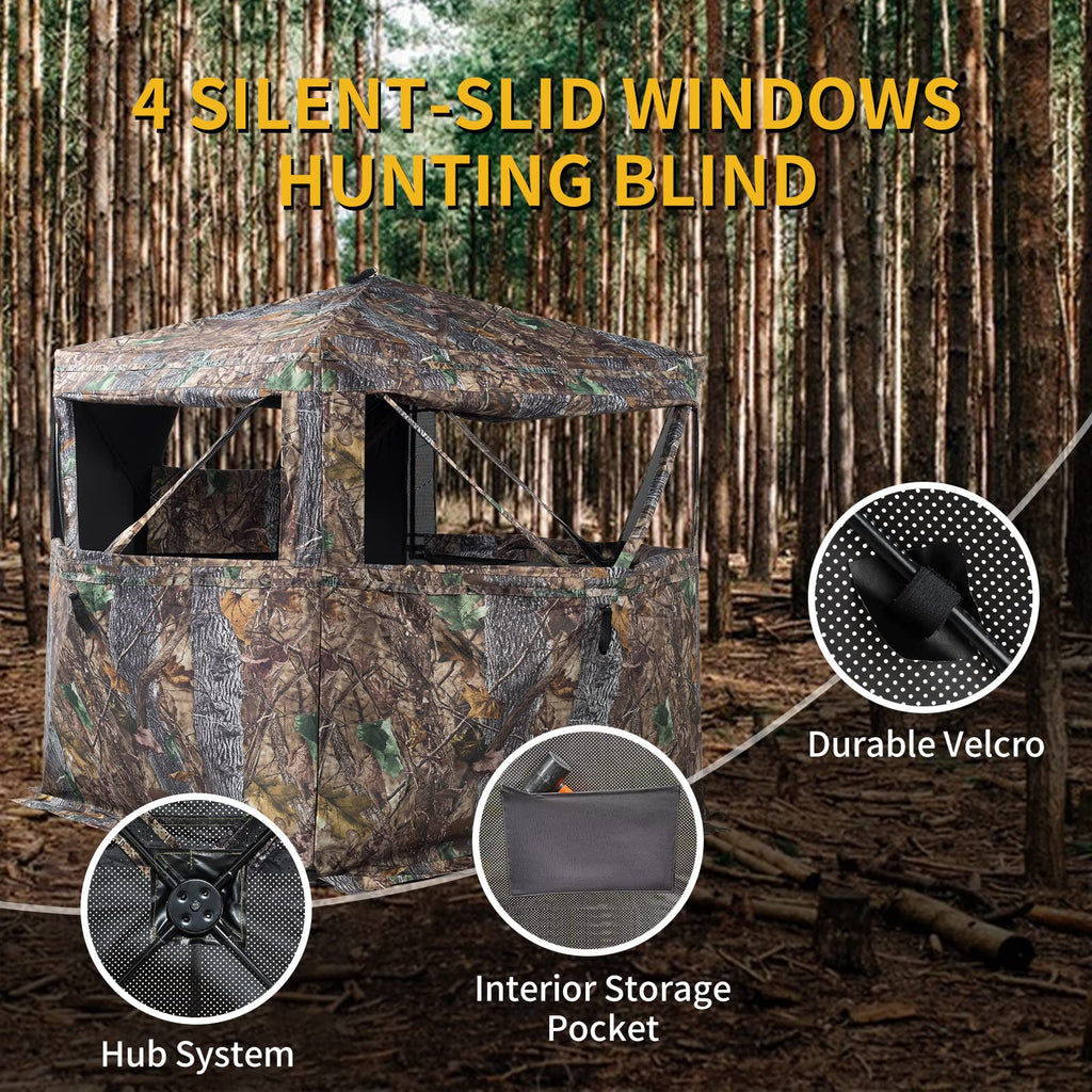 Funhorun Hunting Blind 360 Degree See Through Ground Blind For Deer Hunting, 2/3 Person Pop Up Camouflage Tent For Deer And Turk
