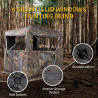 Funhorun Hunting Blind 360 Degree See Through Ground Blind For Deer Hunting, 2/3 Person Pop Up Camouflage Tent For Deer And Turk