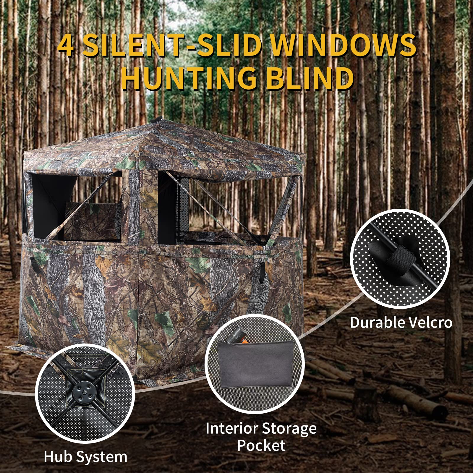 Funhorun Hunting Blind 360 Degree See Through Ground Blind For Deer Hunting, 2/3 Person Pop Up Camouflage Tent For Deer And Turk