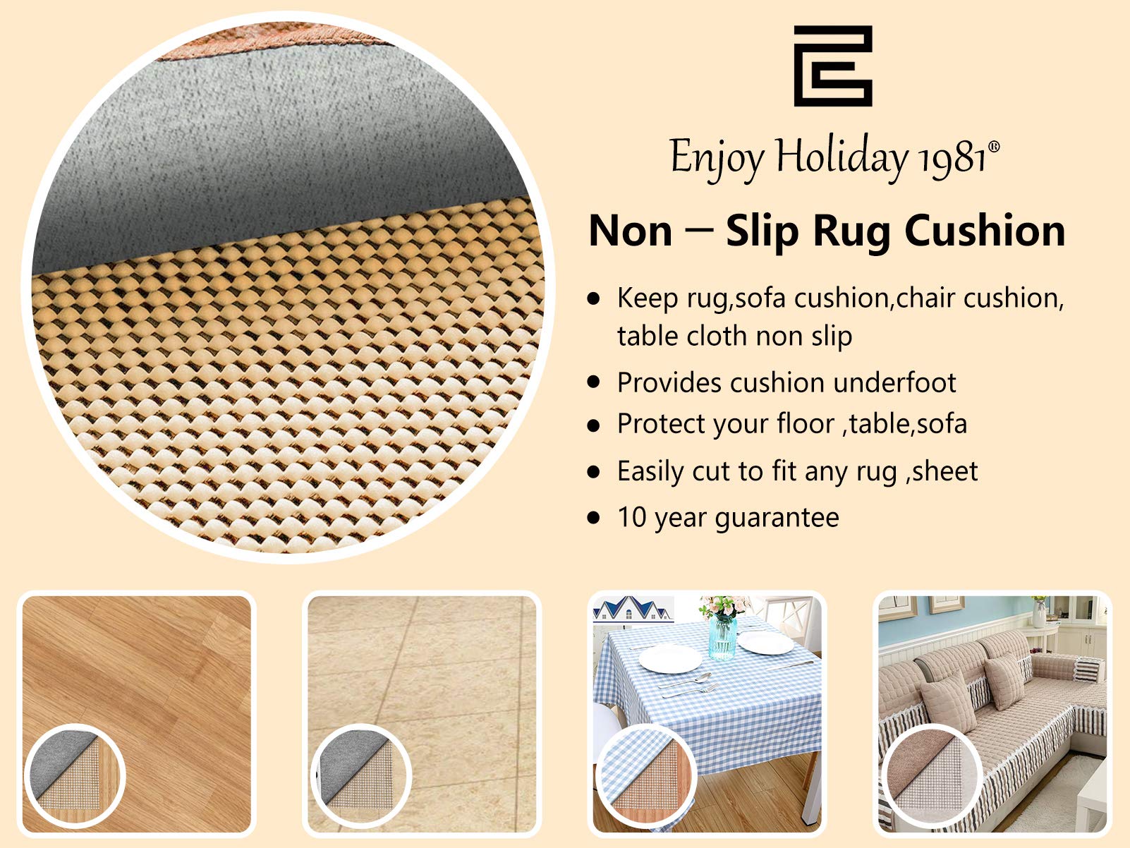 Non Slip Area Rug Pad Gripper - 9X12 Strong Grip Carpet Pad For Area Rugs And Hardwood Floors, Provides Protection And Cushion
