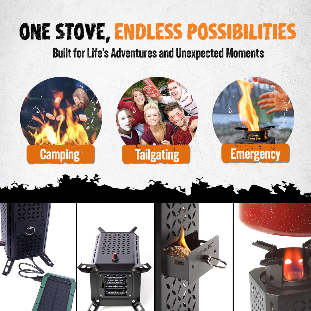 Inferno Pro Stove Outdoor/Indoor (Use Biomass, Fire Starter, Canned Heat) - Compact, Camping, Off-Grid, Emergency - By Instafire