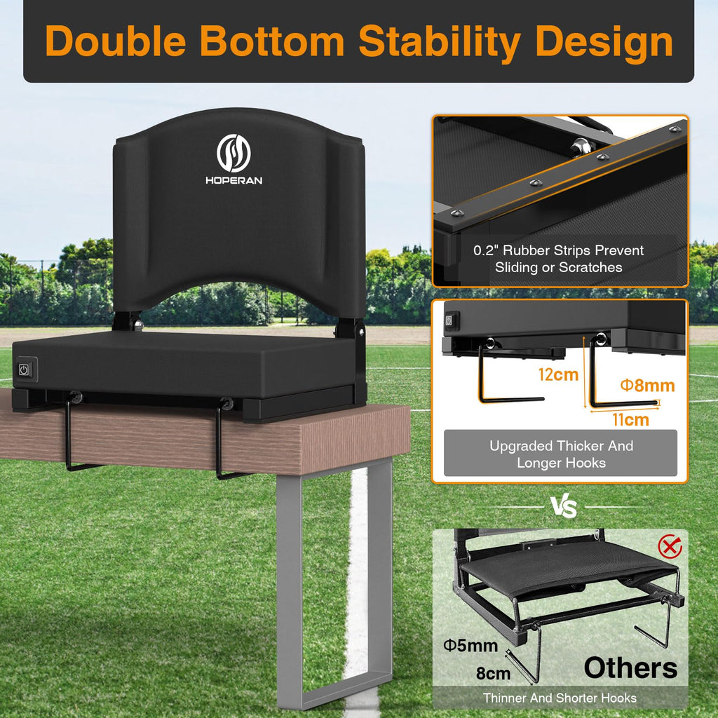 HOPERAN Heated Stadium Seats for Bleachers with Back Support, 3 Levels Heating Bleacher Chairs with Back and Cushion, Folding Bl