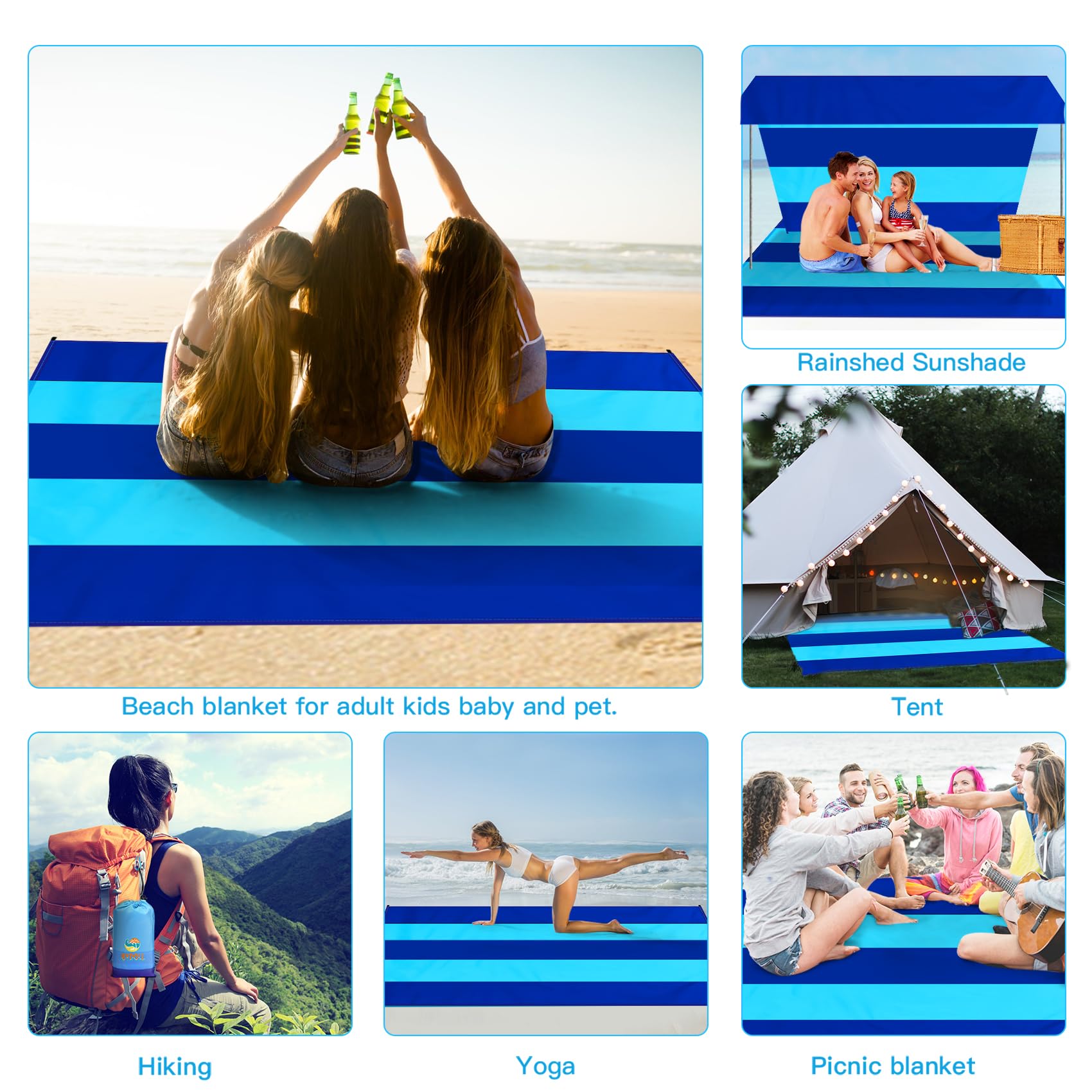 Bydoll Beach Blanket Waterproof Sandproof 10'  9' 1-8 Adults Oversized Lightweight Large Picnic Mat Waterproof Sandproof Blanket