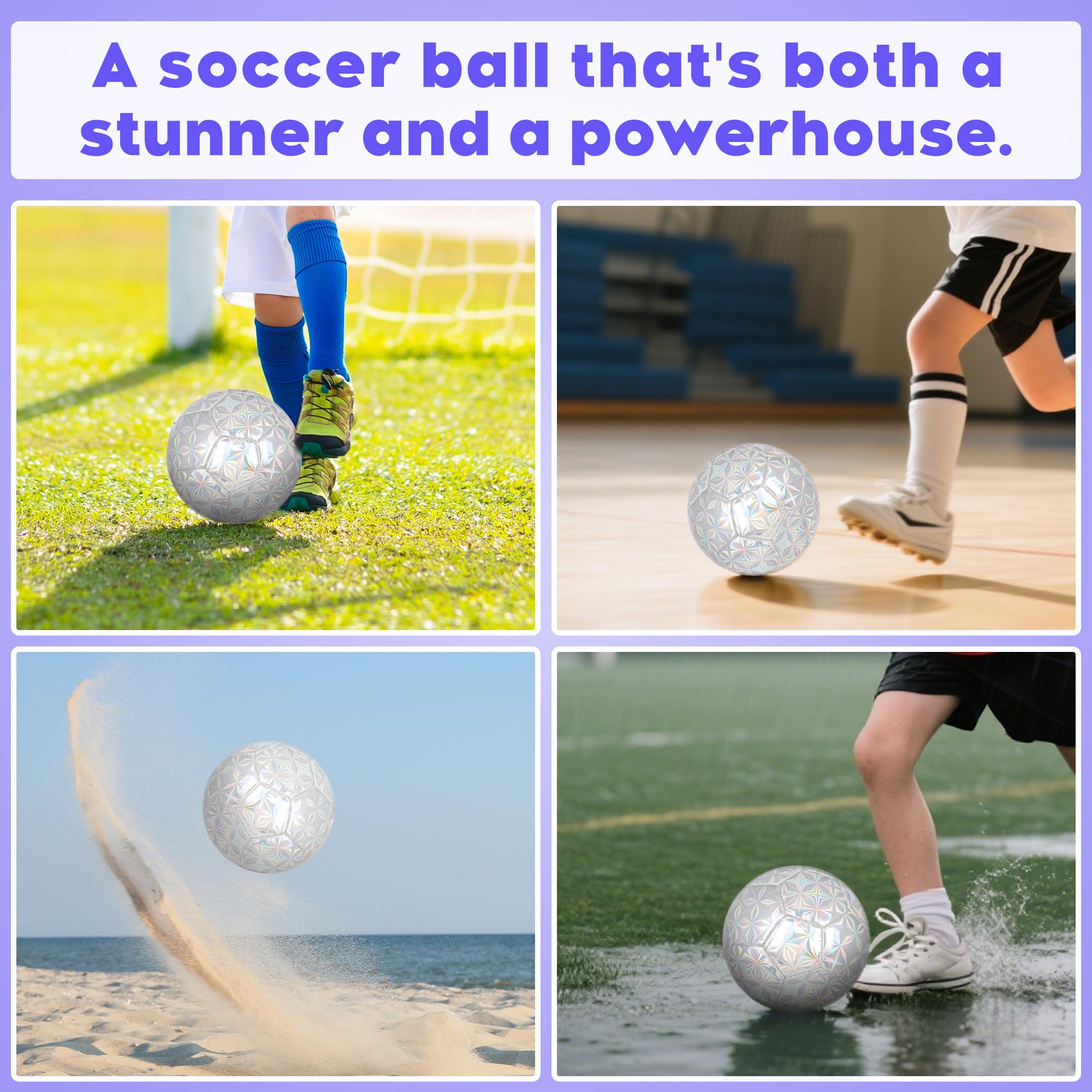 Champhox Size 4 Soccer Ball Glitter - Kids Aged 4-6 6-8 8-12 Outdoors Sports Training Ball Recreation Playing Ball Teens Girls C