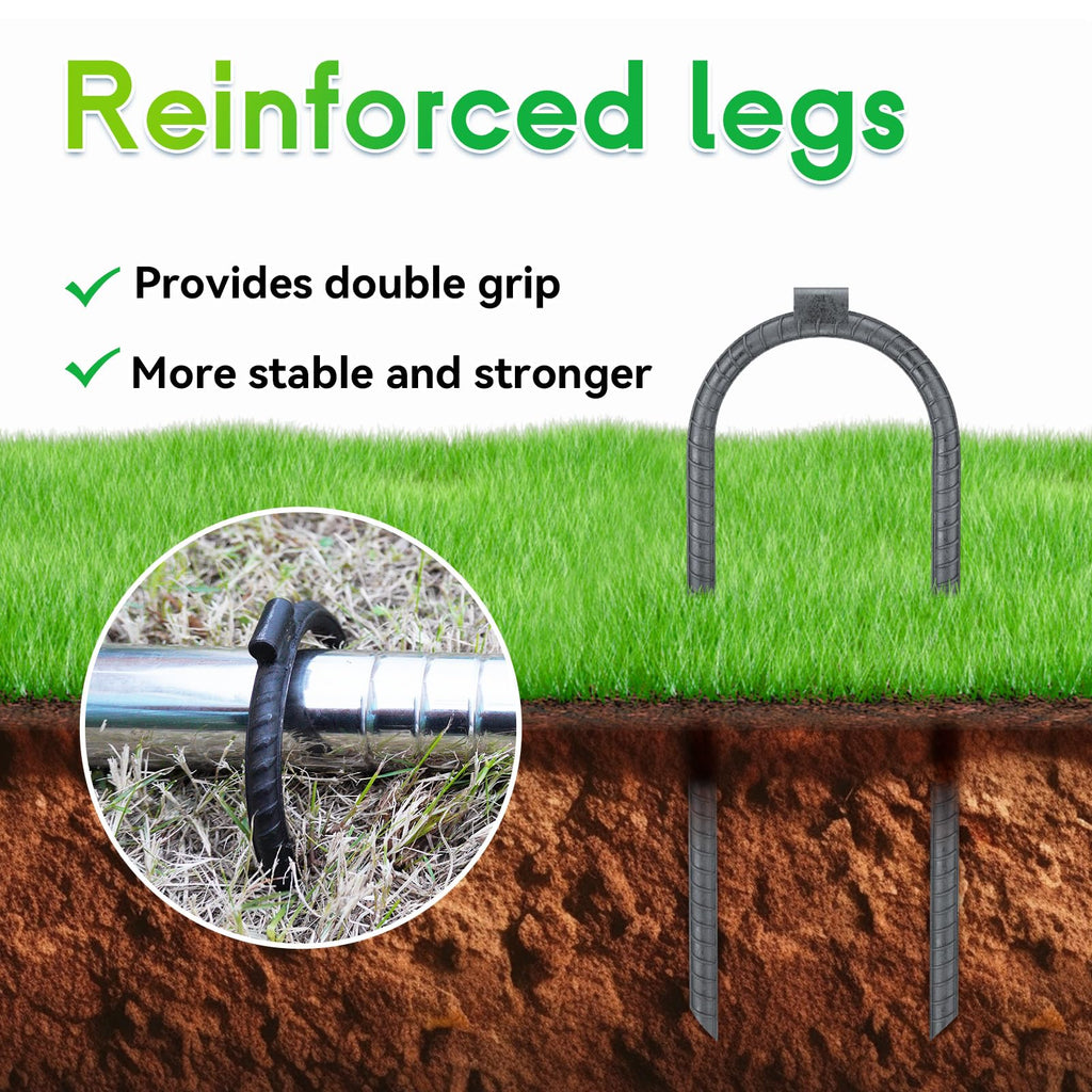 Extra-Large 10''X3'' Heavy Rebar Trampoline Wind Stakes Safety Ground Anchor - Duty Steel U Stakes - Black